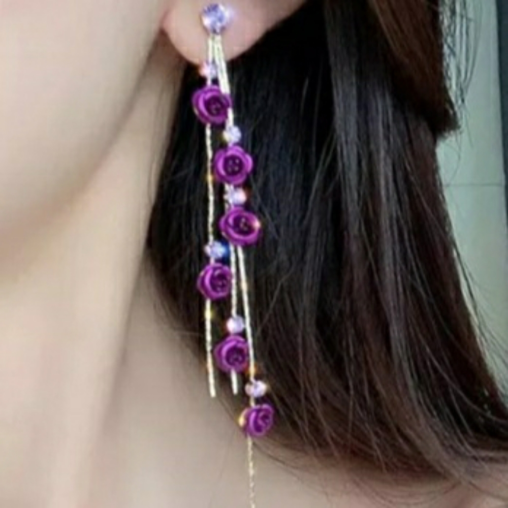 Purple Rose Dangling Earrings